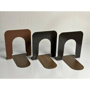 VTG Faux Wood Grain Metal Industrial School Library Bookends Set of 3